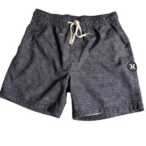 Mens Hurley Heather Blue Swim Trunks Shorts Drawstring Elastic Waist‎ Small